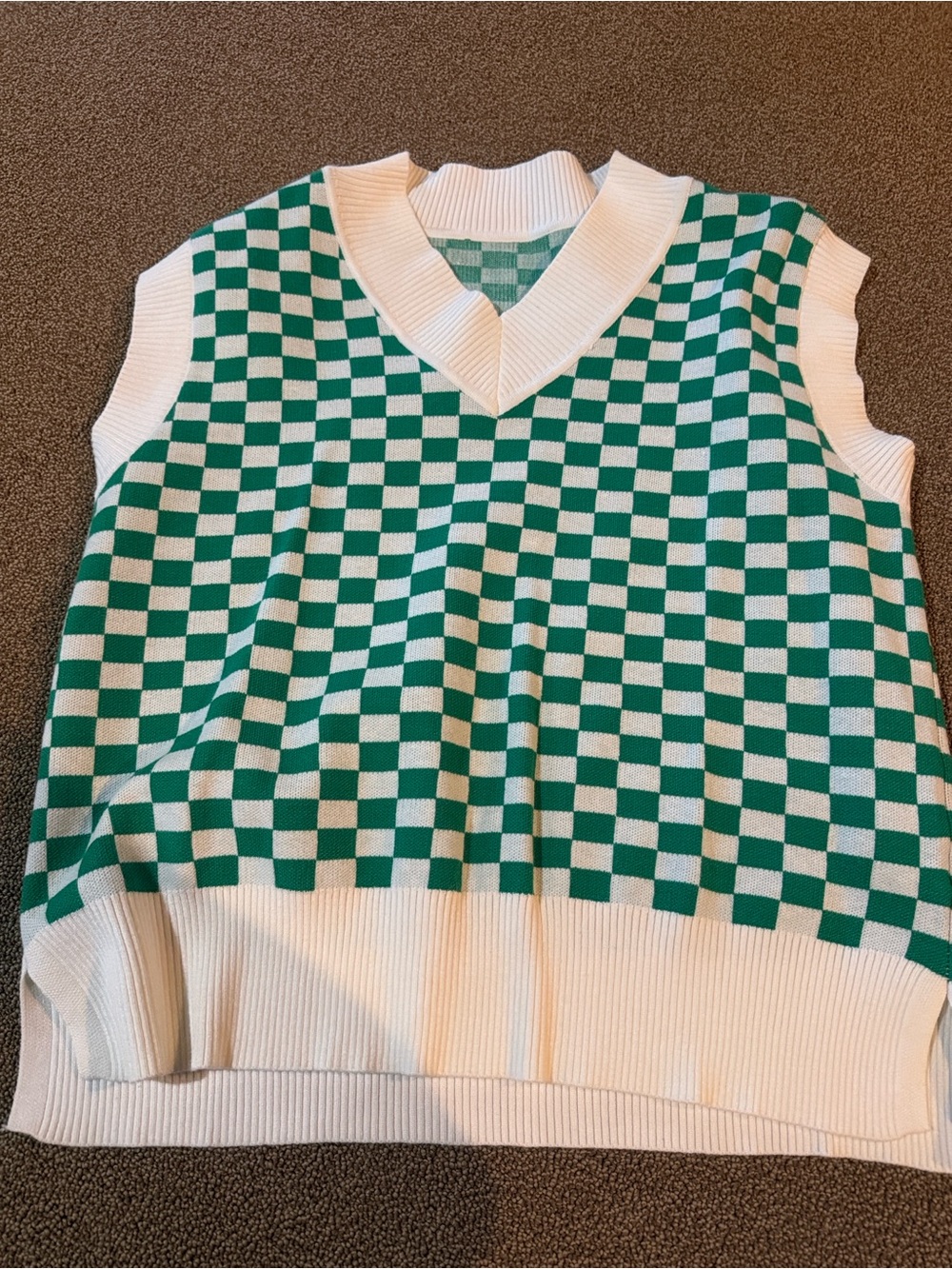 Green & White Checker Knit Sweater Vest